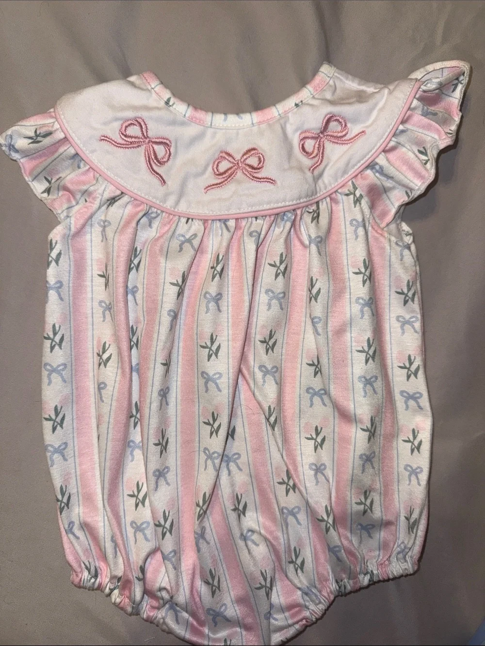 Pink Bow-Print Baby Dress Romper